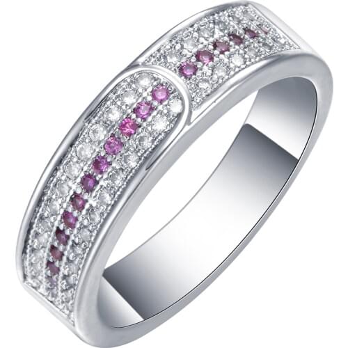 Luxury Red Stone Women Engagement Ring Austrian Crystal White gold-color Full Size Zircon Ring Wedding Bride Jewelry