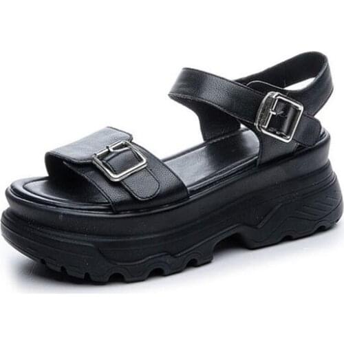 Hot 2020 New Summer Fashion Popular Women Sandals Open Toe Genuine Leather Sandals Comfortable Thick Bottom High Heel Sandals