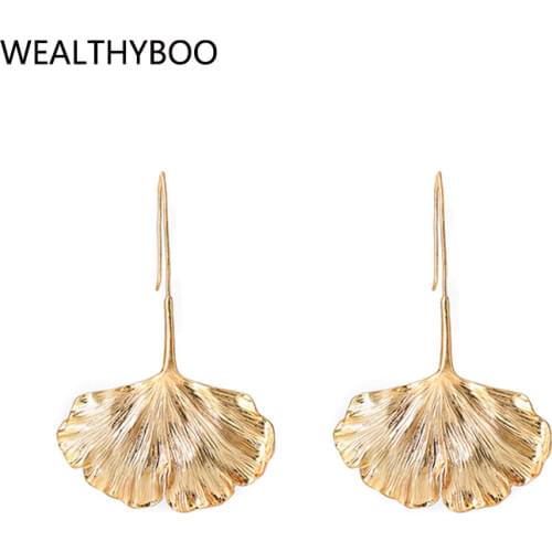 Natural-element Ginkgo Drop Earrings Elegant Women Metal leaf Pendant Dangle Earring Simple Alloy Earing Pendiente