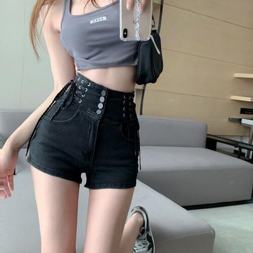 Shorts New Womens Slim Fit Pants 2021 Summer Back Hollow Out Quality High Waist Tight Female Elastic Short Jeans