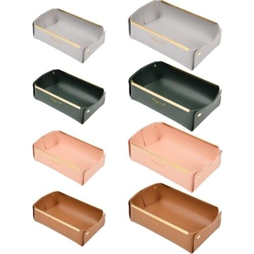 Nordic Snap Faux Leather Desktop Storage Box with Metal Trim Jewelry Display Tray Cosmetic Organizer Basket Home Decor