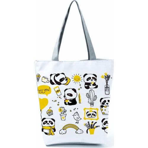 Panda Playing Printed Handbags Fashion Animal Shoulder Bag All-Match Womens Bag Eco Friendly Travel Bag Portable Shopping Bags