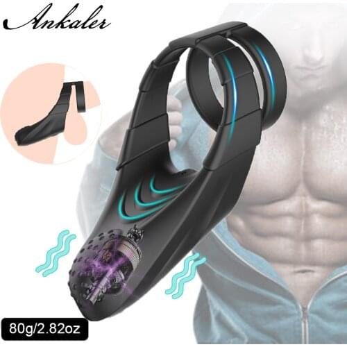 Male Penis Rings Vibrator Delay Ejaculation Vibrating Semen Lock Cock Rings Clitoral Erotic Adult Sex Toys for Men Masturbator