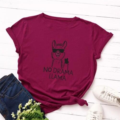 Plus Size TShirts S-5XL Fashion Alpaca Print T Shirt Women Shirts O Neck Short Sleeve Tees Summer TShirt 100%Cotton Casual Tops