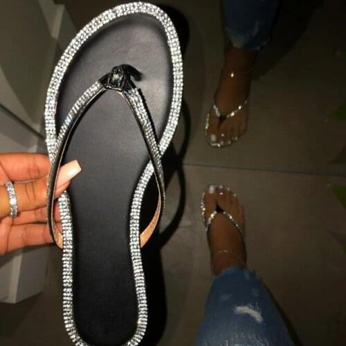 Women spring/summer new 2020 golden rhinestone fashion sexy slippers beach slippers ladies outdoor casual sandals