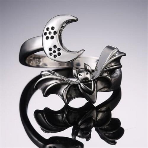 Unique Design Moon Bat Open Ring for Men And Women Retro Silver Color Index Finger Ring Accessories Creative Animal Jewelry