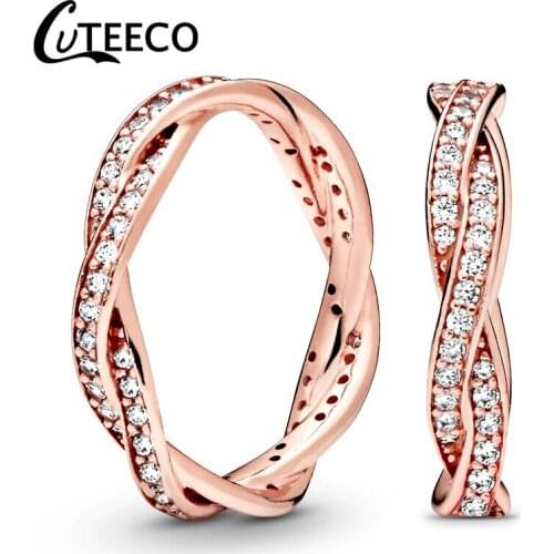 CUTEECO Fashion Rose Gold Ring For Women Twist Classical Cubic Zirconia Wedding Ring Engagement Jewelry Gift Dropshipping