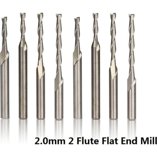 10 pcs diameter 2.0mm 2 flute flat-end mill 3.175mm spiral rod router bit cnc micro carbide end milling cutters