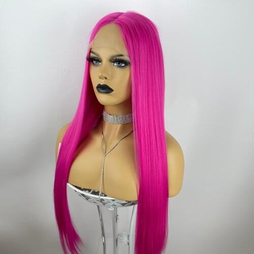 13*6 Hot Pink Colorful Lace Front Wig Long Straight hair Cosplay Wig For Women Synthetic Wigs High Density Temperature Fibre