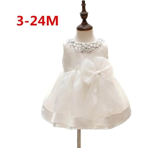 2016 White Baby Girl Wedding Dresses Bow 1 year Birthday Dress Puffy Party Sundress Baby Baptism Clothing 0-2T