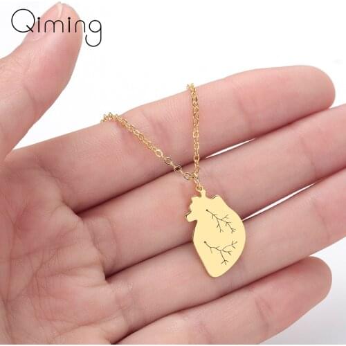2020 Human Heart Necklace Gold Jewelry Anatomical Heart Arabic Pendant Necklace Hospital Doctor Nurse Gift