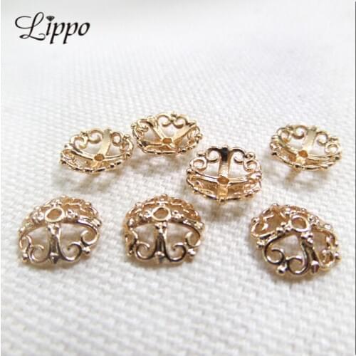 25pcs 10mm Filigree 24k gold plated Hollow Flower Beads End Caps
