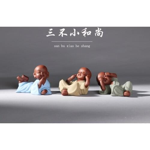 3P # TOP COOL Business ART OFFICE home "NO see-NO Say-NO listen" action art FENG SHUI porcelain ceramic Sculpture art statue