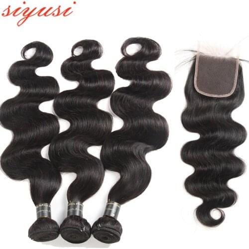 4X4 BODY Wave Lace Closure With Bundles Malaysian Human Hair 3/4 Bundles With Closure Remy Hair Weave Bundles With Closure