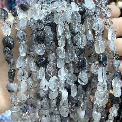 5-12mm Natural Black Quartz Rutilated Crystal Loose Spacer Stone Beads For Jewelry Making DIY Necklace Bracelet Accessories 15"