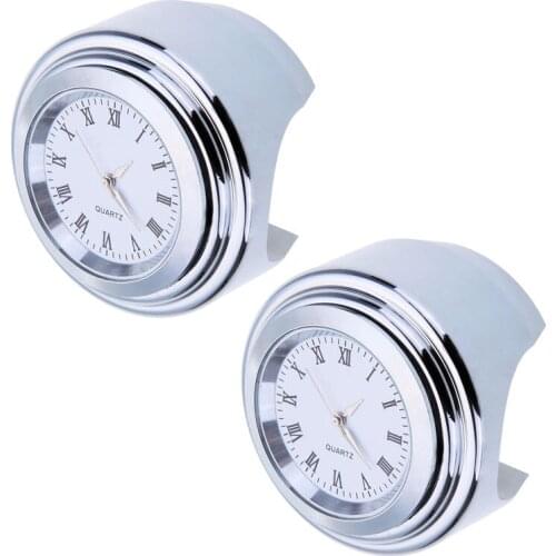 7/8" 1" Motorcycle Bike Chrome Waterproof Black Dial Handlebar Clock Glow Watch 2pcs/set For Honda Yamaha Suzuki Kawasaki Harley