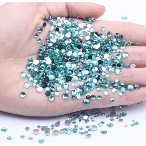 AQUAMARINE Resin Rhinestones 2-6mm Round Flatback Non Hotfix Diamonds Appliques For Craft Fabric Wedding Dresses
