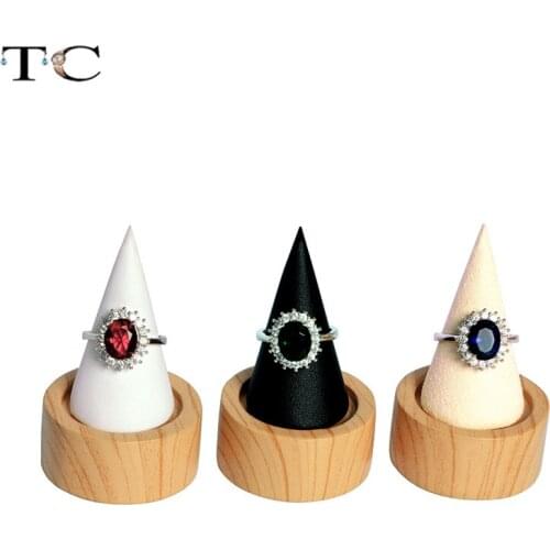 Bamboo And Wood Bevel Round Bottom Pointed Ring Display Rack Storage Stand Bracket Ring Organizer Jewelry Display