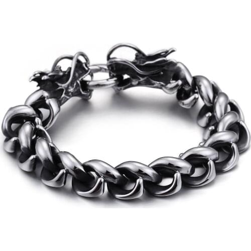 HAOLYNJOY Dragon Head Charm Bracelet Punk Stainless Steel Curb Link Chain Men Fashion Jewelry