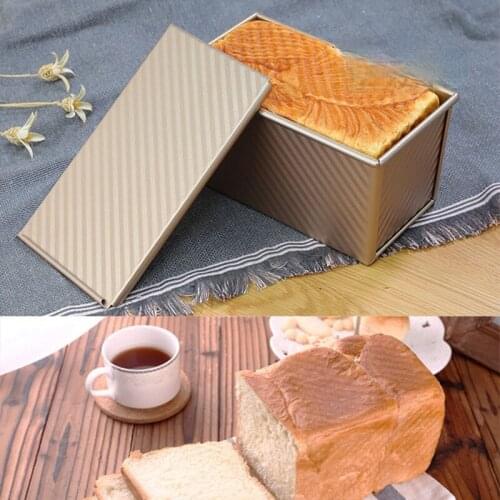 Golden carbon steel household corrugated non-stick toast box with lid toast mold baking tool baking tools for cakes