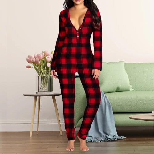 Women V Neck Jumpsuit Long Sleeve Onesie Pyjamas Sleepwear Womens V-neck Jumpsuit Long Sleeve Pajamas Button Flip Cover Adult