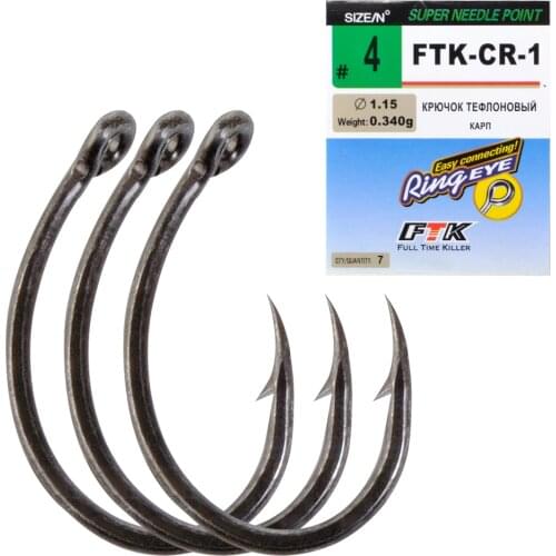 FTK 6-9pcs CR-1 High Carbon Steel Fishing Hook 2#-8# Ring Eye Carp Fishhooks Shape Barbed Hook Japan Fishing Tackle