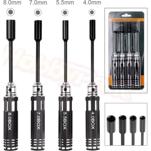 4Pcs Hex Nut key Socket Screw Driver Wrench Spanner Box 4.0mm 5.5mm 7.0mm 8.0mm Repair Tools Kit For RC Car Quadcopter Drone