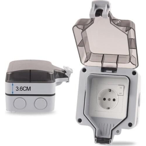 IP66 EU Standard Germany large plug Dustproof Waterproof Outdoor Wall Socket With Switch Power Socket Suitable Home Garden