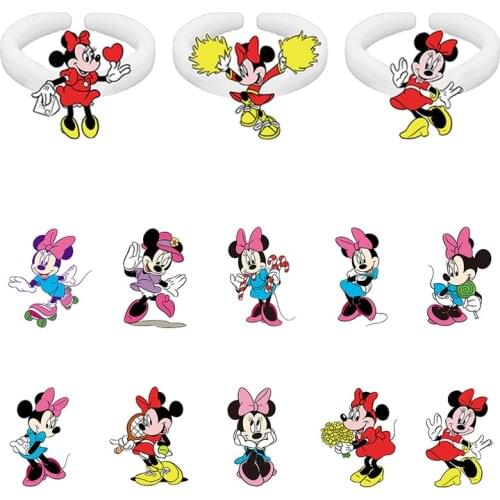 Disney Cute Minnie Dancing And Playing Piano Style Funny Cartoon Animation Pattern Acrylic Ring Creative Design Epoxy Resin Ring