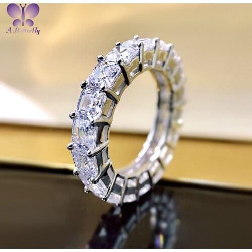 A Butterfly 925 Sterling Silver Wedding Eternity Ring Asscher Cut 4*4MM SONA Diamond Engagement Ring Luxury Jewelry