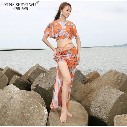 Belly Dance Clothing Women Dance Costumes Suit Bellydance Profession Practice Wear Short Sleeve Top Split Skirt Halter 3pcs Set