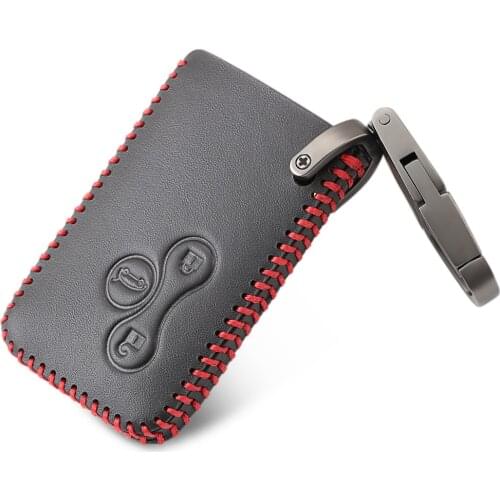 Leather 3 Button Car Key Cover Case Protector Skin Smart Card For Renault Clio Logan Megane 2 3 Koleos Scenic