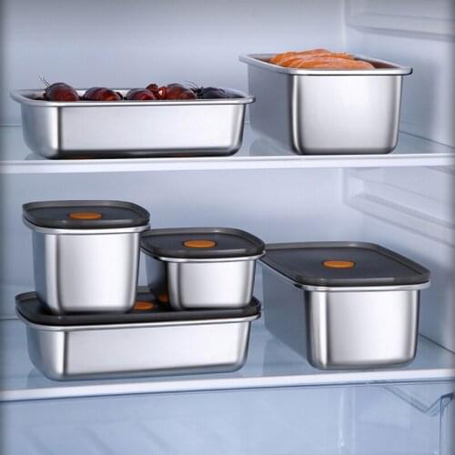 Refrigerator Rectangular Stainless Steel Lunch Box Portable Food Storage Box Picnic Camping Outdoor Food Crisper Food