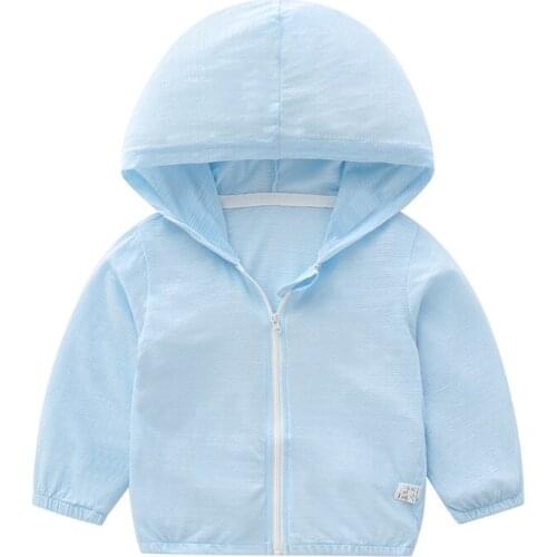 Summer Childrens Hooded Sun Protection Clothing Baby Boys Girls Cotton Travel Thin Coat Kid Beach Solid Color Jacket Outwear