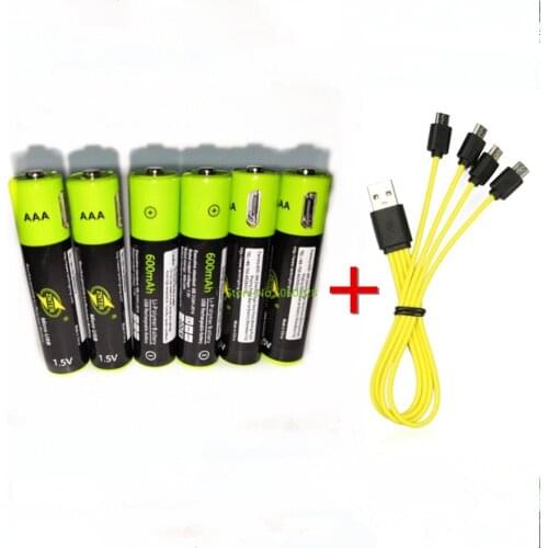 6PCS ZNTER 1.5V AAA 600mAh rechargeable lithium battery USB lithium polymer battery + Micro USB cable