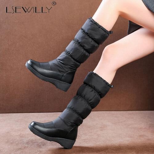 Lsewilly New arrival winter minus -40 degrees warm snow boots shoes waterproof female wedge heel down mid calf boots winter