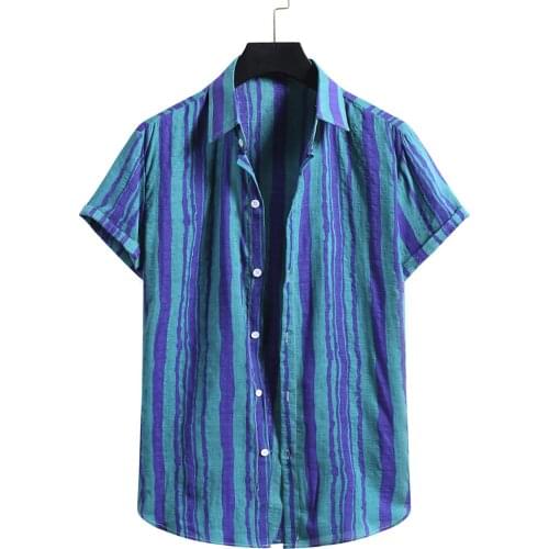 Men Casual Striped Shirt Short Sleeve Turn Down Collar Streetwear Camisas Summer Fashion Beach Hawaiian Shirts Men