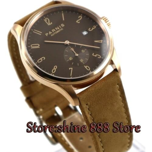 42mm parnis coffee dial rose golden case date automatic movement mens watch P9