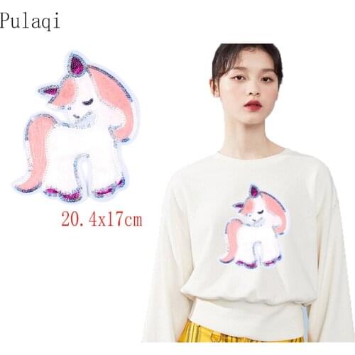 Pulaqi Unicorn Patches For Clothing Applique Cartoon Embroidered Patches For Clothes DIY Jeans T Shirt Sticker On Clothes Decor