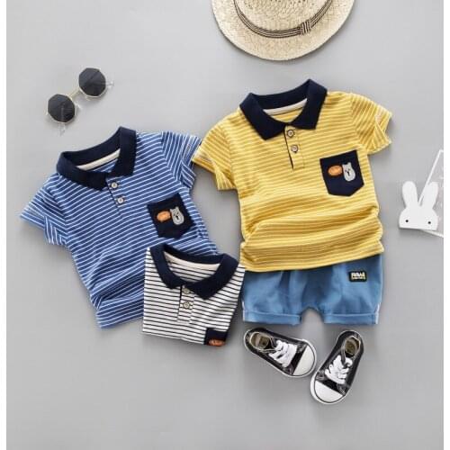 New 100% Cotton Kids Clothing Sets Stripe Childrens Clothing T-Shirt+Shorts 2pcs Baby Boys Clothes Casual Family Clothing Sets