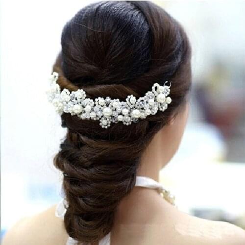 New Korean White Pearl Crystal Bride Headdress By Hand Wedding Dress Hairband Accessories Bridal Hair Jewelry Pearl Headband