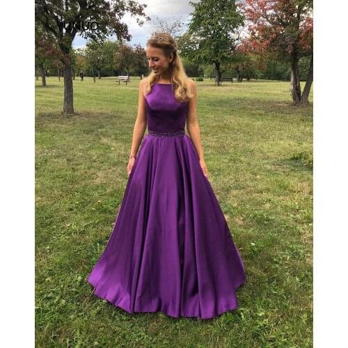 YUNUO Chic Purple Satin Prom Dresses For Women A-line Corset Lace Up Formal Evening Dress Long Party Gowns robe de soiree