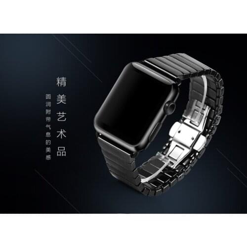Ceramic Wrist strap for Apple Watch band series 6 5 4 3 2 1 38 42 40 44 Butterfly Buckle Band for apple iwatch se link bracelet