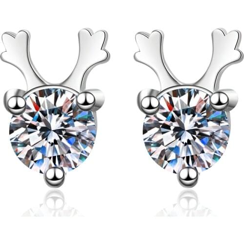 Passed Diamond Test Perfect Cut Moissanite Earring 0.6ct Deer Stud Earrings 925 Sterling Silver Cute Animal Shape Earrings
