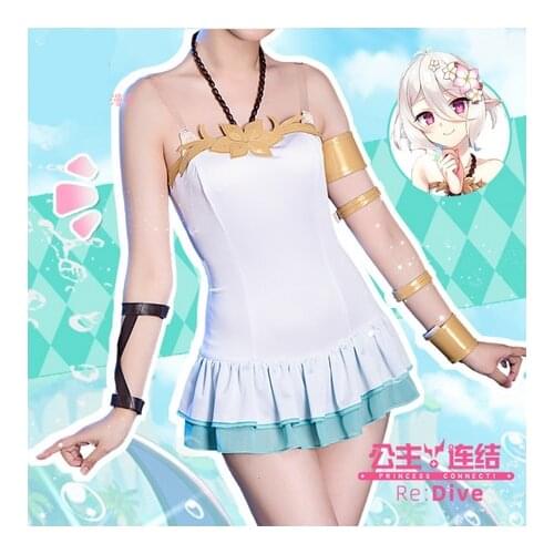 Princess Connect! Re:Dive Kokoro Anime Cosplay Costume Sexy Womens Bodysuit Swimwear Ruffles Swimsuit Full Set Daily Summer
