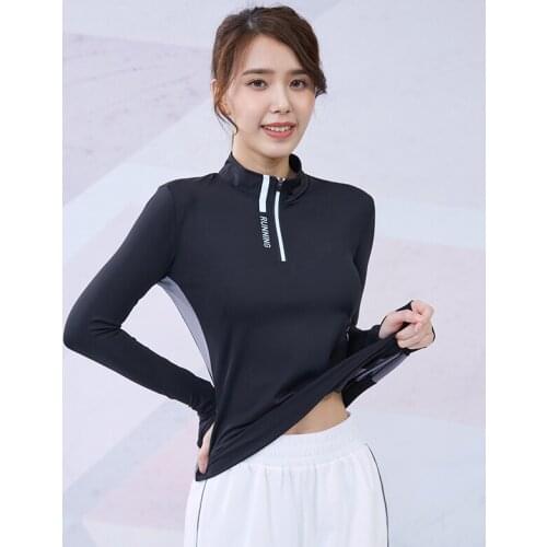 Vansydical Sportswear Woman Jerseys Zipper Long Sleeves Gym Tracksuit Womens Sports Top Shirt Yoga T-Shirt With Finger Buckle