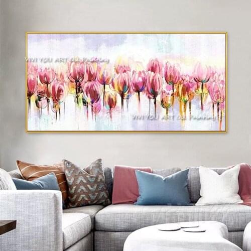 High Quality Handmade Home Decoration Art Paintings Pink Flowers Oil Painting Wall Pictures on Canvas Pictures for Best Gift