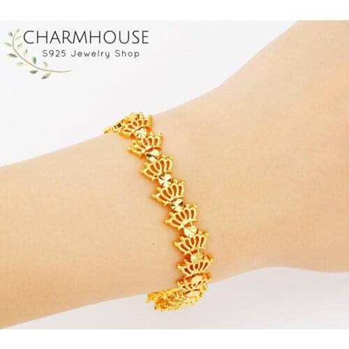 Gold Color Bracelets For Women 24K Gold Filled Crown Chain Bracelet & Bangles Pulseira Female Wristband Statement Jewelry Gifts