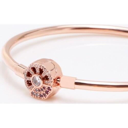 DoDoFly 925 Sterling Silver Rose gold pink fan bracelet Fit Women Bead Charm Diy Fashion Jewelry