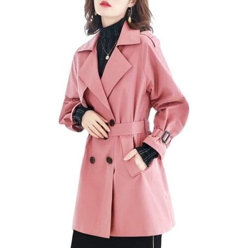 Womens Trench Coat Double-Breasted With Belt Coats Classical Lapel Collar Loose Long Windbreaker Female Spring Chic Outerwear